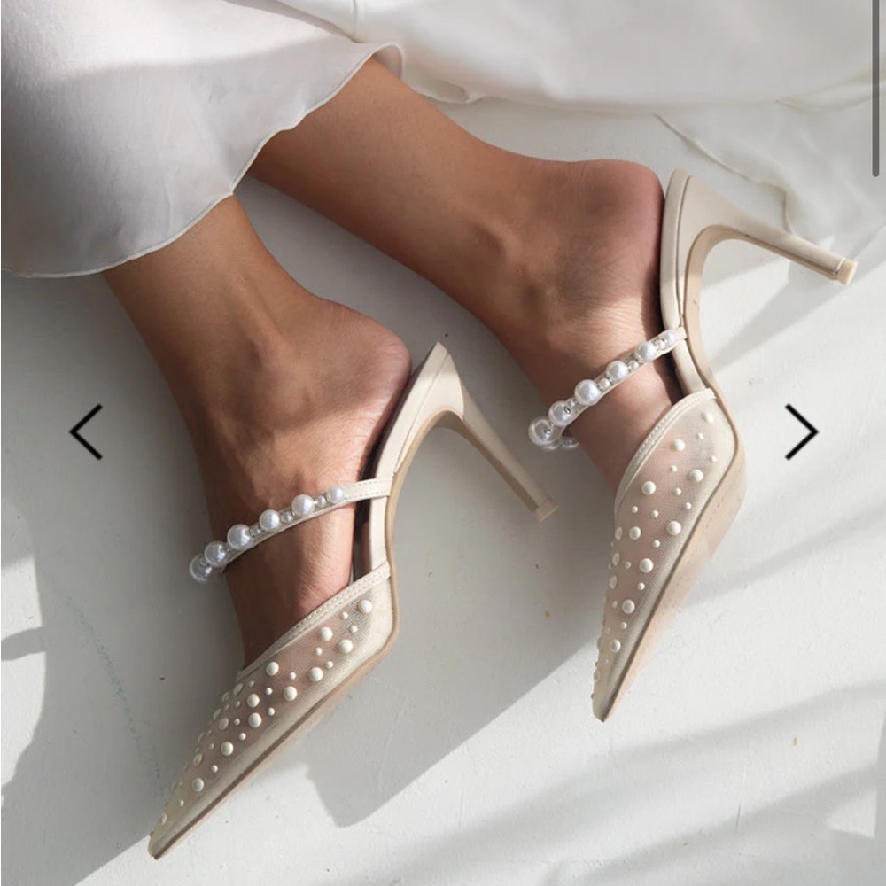 New Dolce Vita Katik pearl bridal mule mesh 7.5 wedding ivory heels shoes